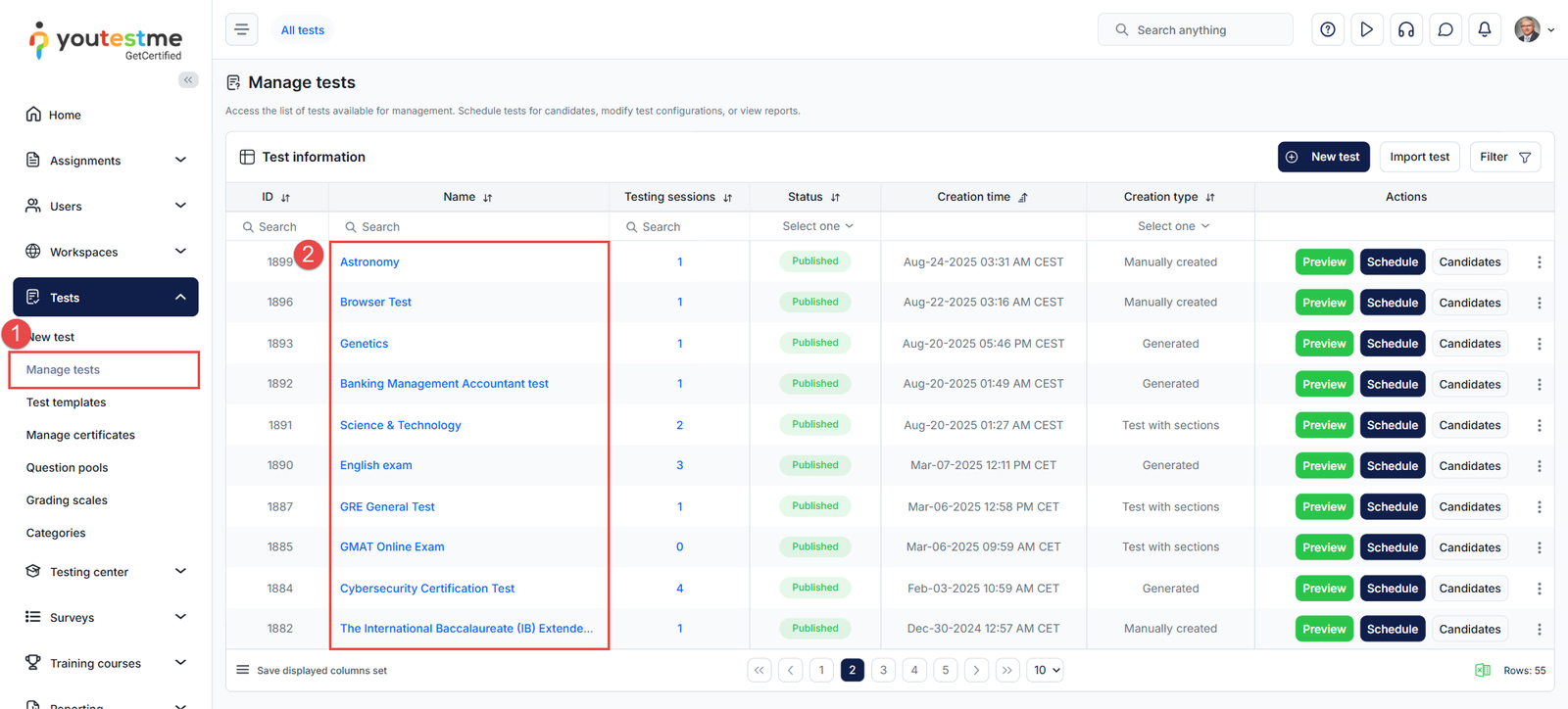 Manage Tests